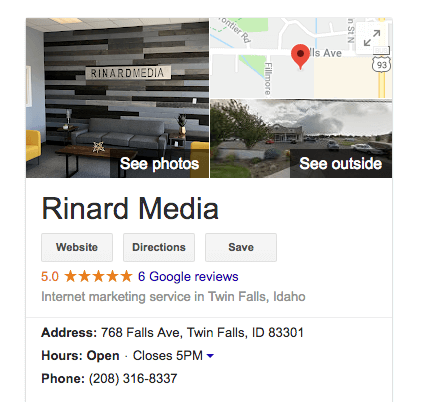 Google My Business Local Listing for Rinard Media